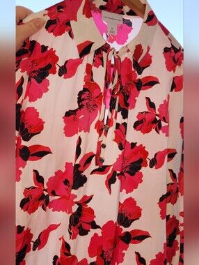Liz Claiborne Floral Tie-Neck Blouse - Pink/Red Print Petite L. Gorgeous